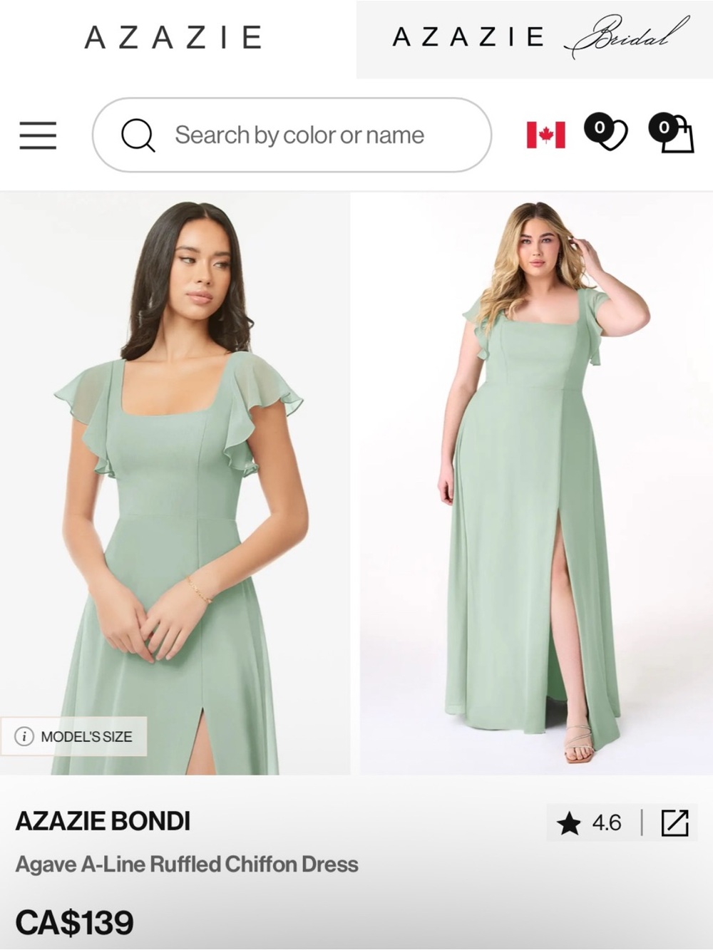 Azazie Maxi Dress in Agave Green — A-Line Ruffled Chiffon